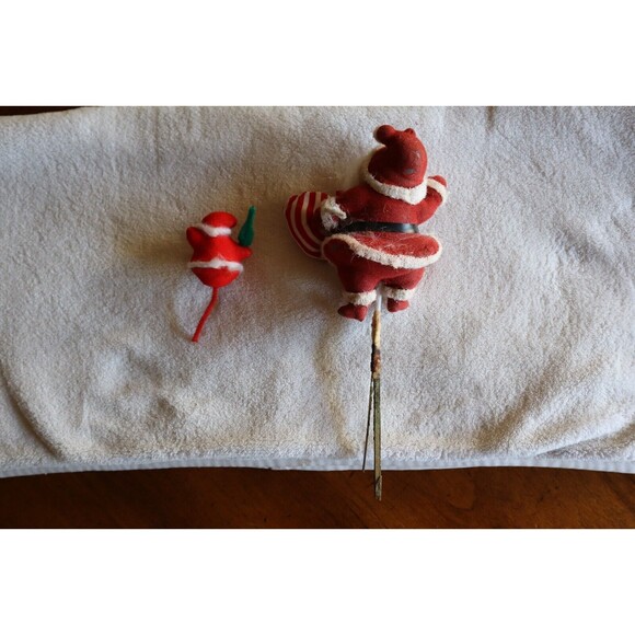 Rough Damaged Vintage Christmas Floral Pick Flocked Dancing Santa Claus + Bonus - Picture 5 of 10